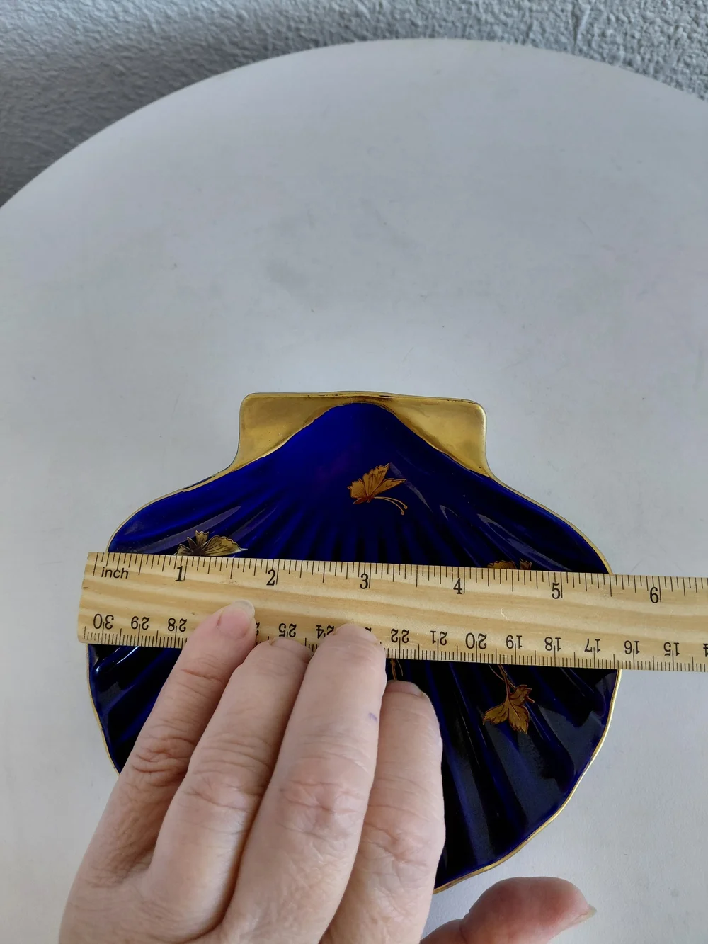Cobalt Blue Scallop Shell Decorative Dish with Gold Accents